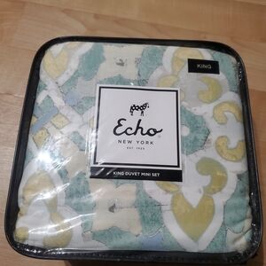 Echo Lagos King Duvet Set with Teal and Yellow Patterns
